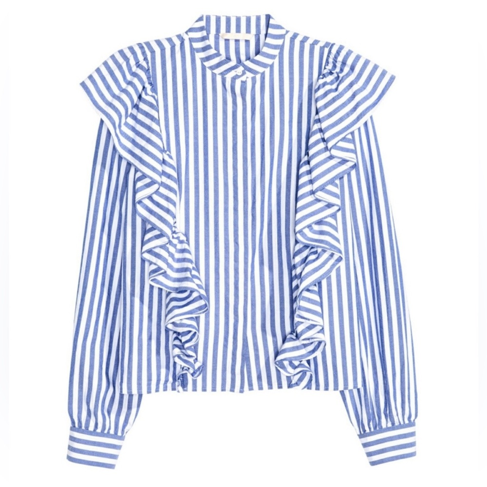 Striped Ruffle Button-Down Shirt